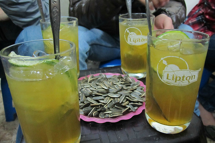 Drink lemon tea at a corner of St. Joseph's Cathedral